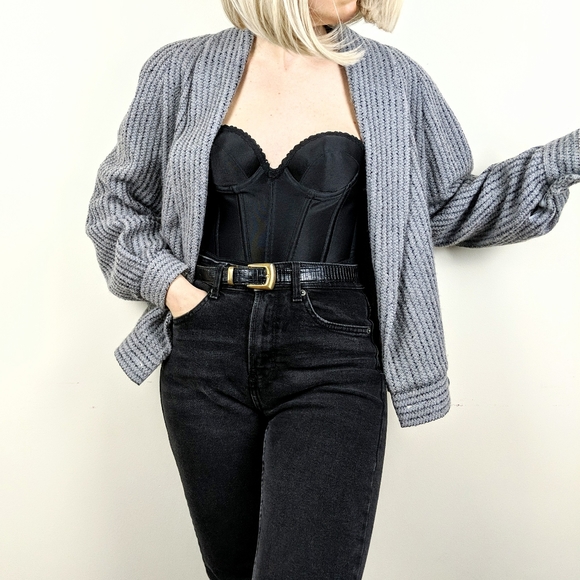 Vintage Jackets & Blazers - SOLD VTG 80s Gray Wool Knit Shawl Collar Jacket